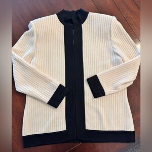 St. John Cream & Black Banded Cardigan (Sz 10)